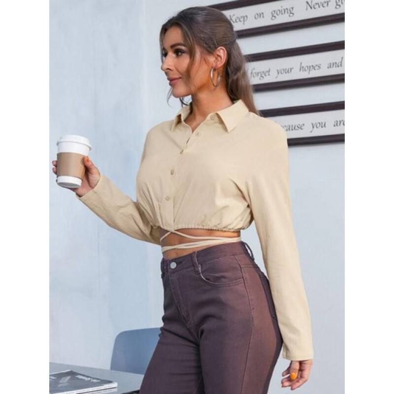 Drop Shoulder Midriff Flossing Crop Blouse YA3013