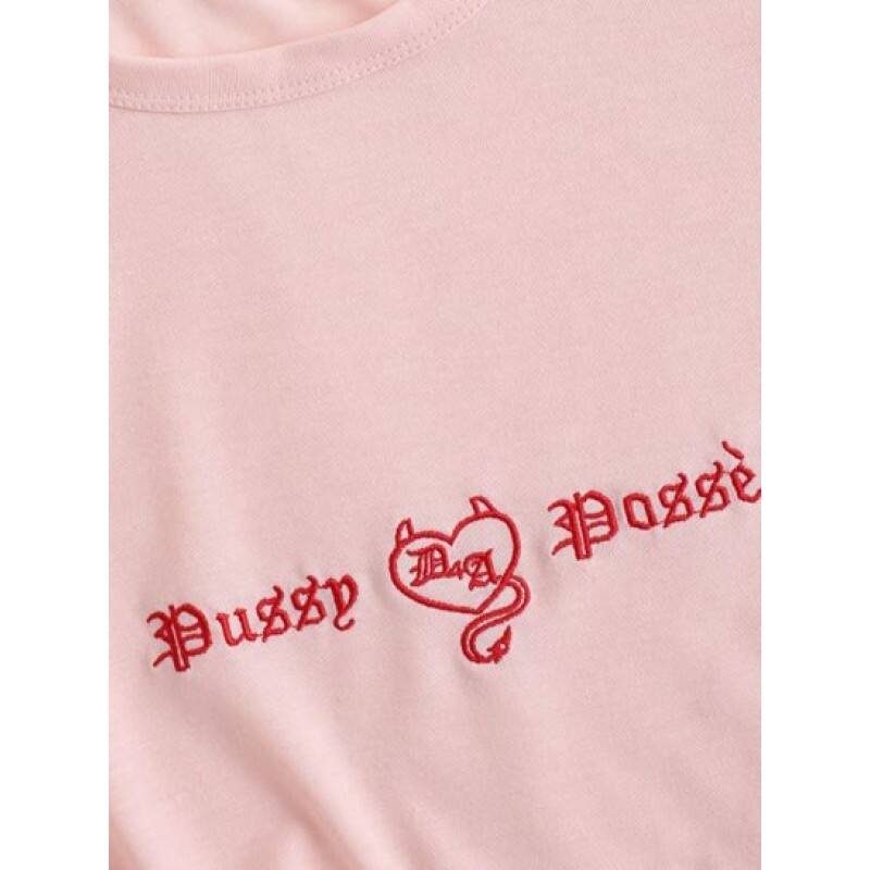 Embroidery Frilled Crop Lettuce Tee HO7841