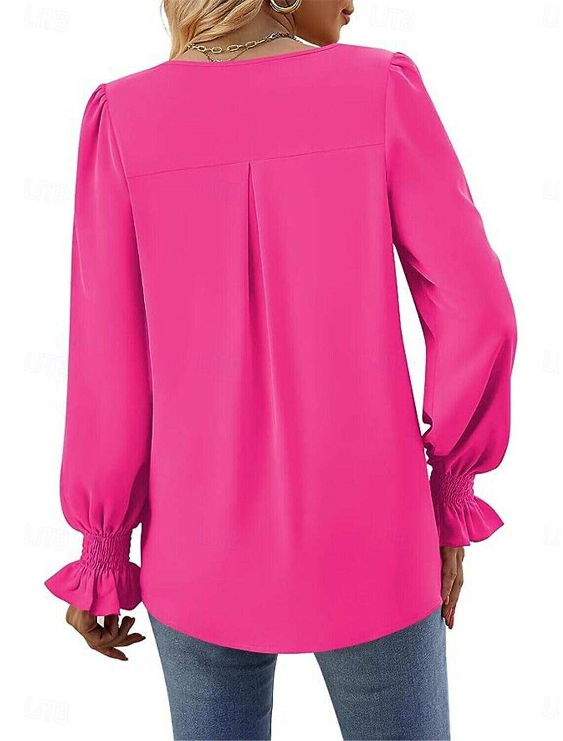 Women's Shirt Blouse Basic Casual Solid Color Regular Tops Long Sleeve V Neck Regular Fit Daily Fall Winter