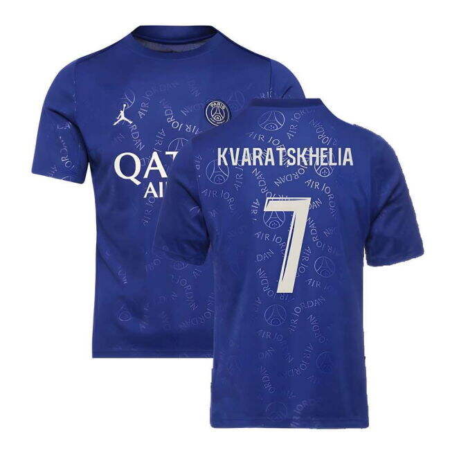 2024-2025 PSG Academy Pro Fourth Pre-Match Top (Blue) (Kvaratskhelia 7)