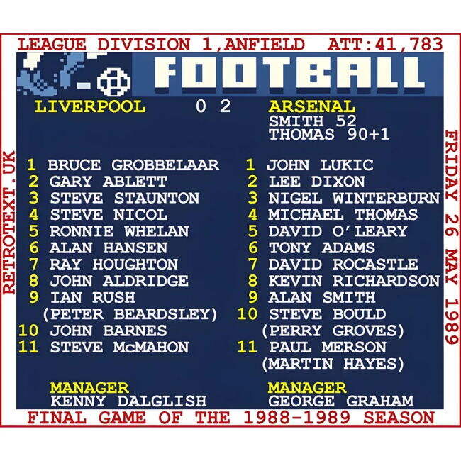 1989 Arsenal V Liverpool Retrotext T-shirt - White