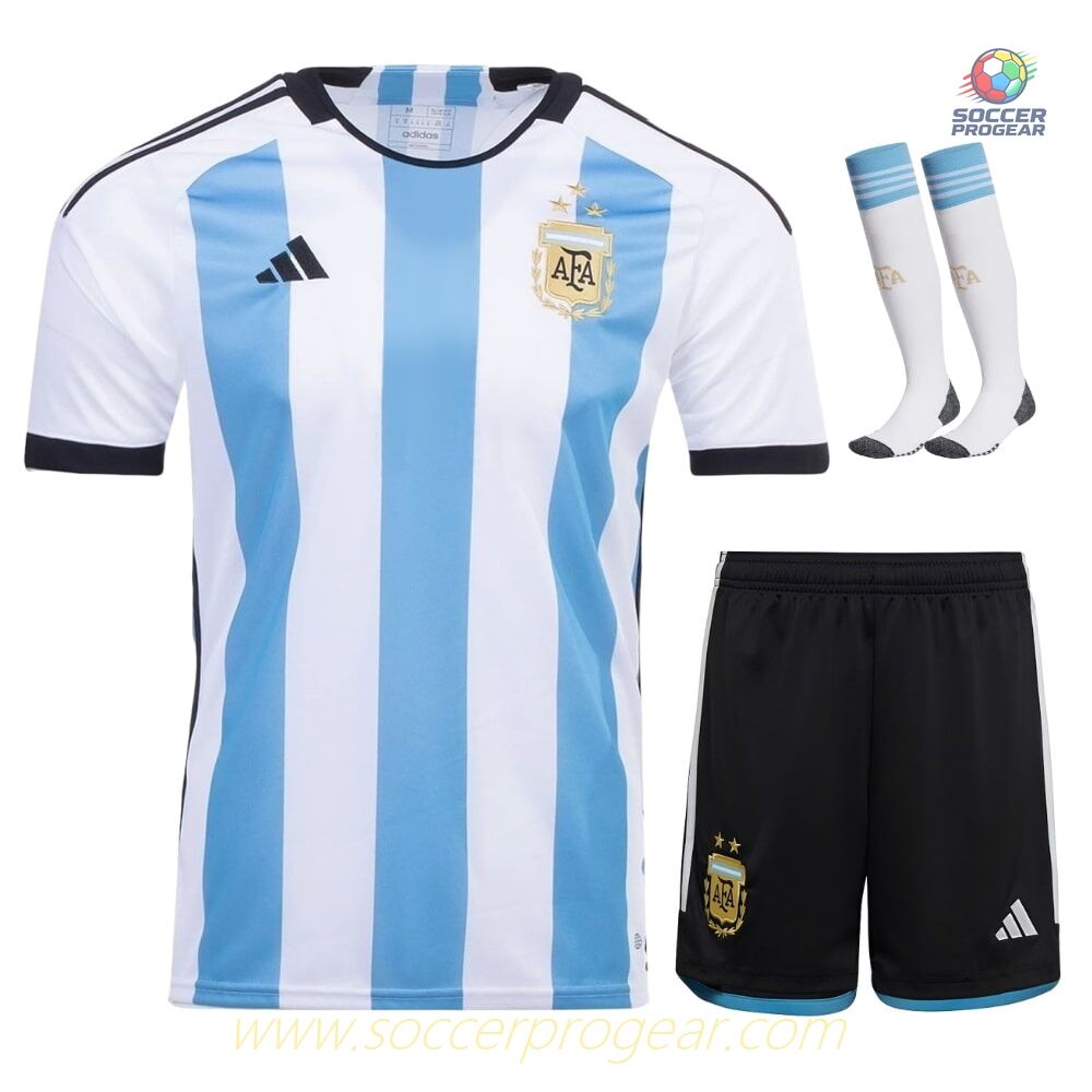 Argentina 3 Stars Kids Home Football Soccer Shirt 2022 2023