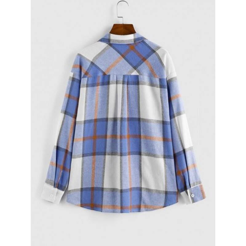 Plaid Double Pockets Button Up Shacket UJ6645