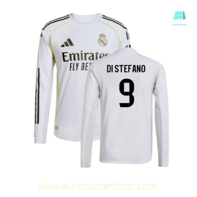2025-2026 Real Madrid Authentic Long Sleeve Home Shirt (Di Stefano 9)