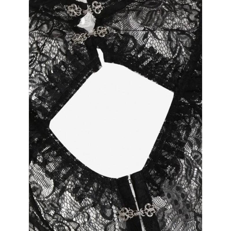 Halloween Lace See Thru Cut Out Flare Sleeve Top UG2672