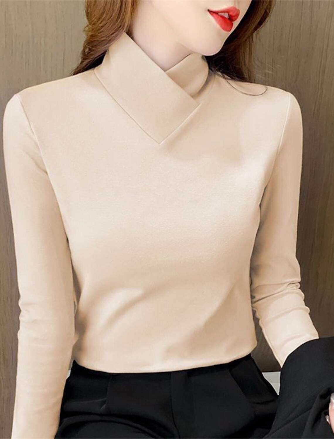 Women's Shirt Blouse Fashion Long Sleeve Regular Tops V Neck Casual Spring & Fall Fall & Winter