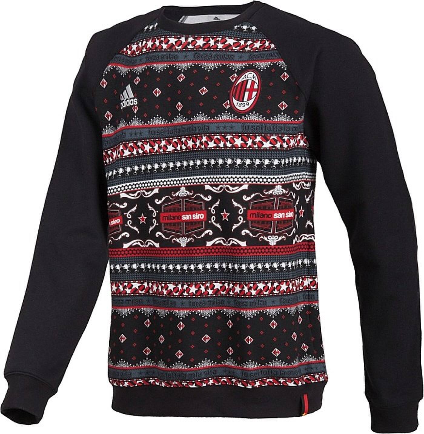Licensed Authentic 13-14 AC Milan Black Pattern Sweatshirt