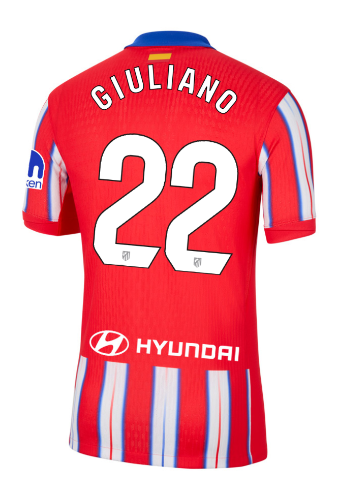 Atletico Madrid's 24-25 Laliga Home Jersey featuring GIULIANO 22