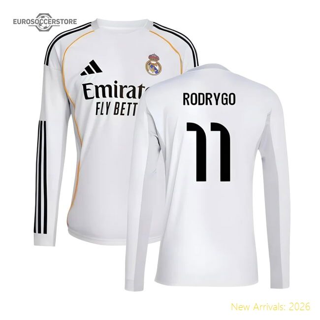 2025-2026 Real Madrid Long Sleeve Home Jersey (rodrygo 11)