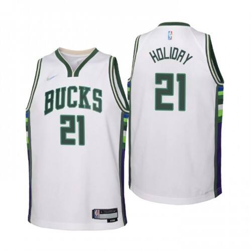 Milwaukee Milwaukee Bucks #21 Jrue Holiday Youth Nike White 2021/22 Swingman Jersey ¨C City Edition Youth