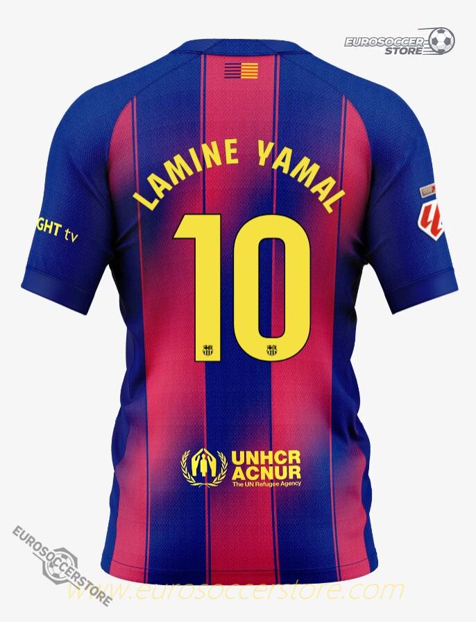 Barcelona's 25-26 Home Jersey, featuring LAMINE YAMAL with the number 10.