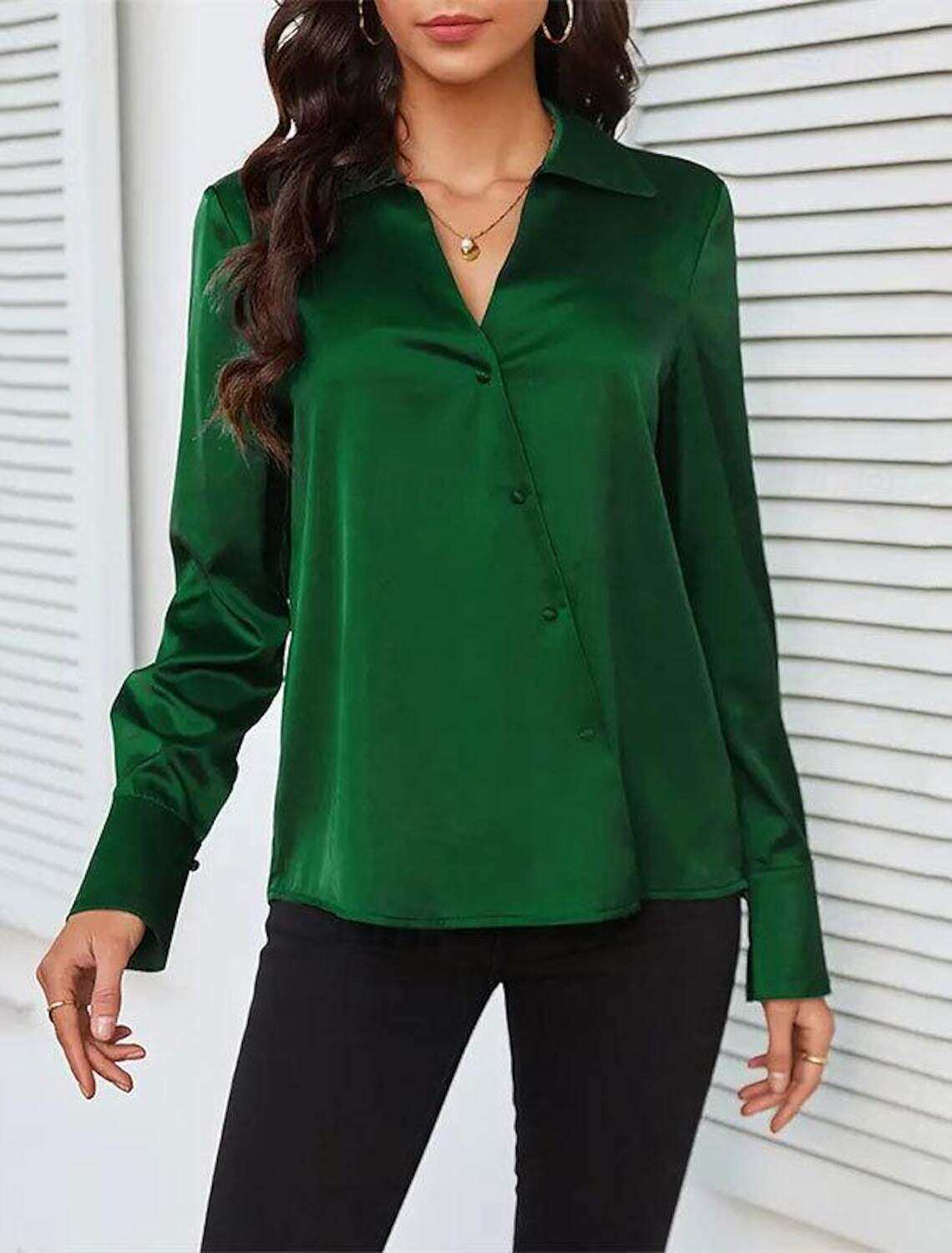 Shirt Blouse Women's Plain Button Street Daily Fashion Shirt Collar Regular Fit S