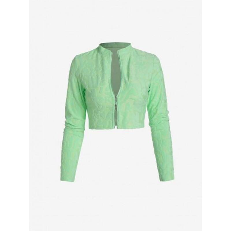 Jacquard Terry Cloth Double Way Zip Crop T Shirt GV9925