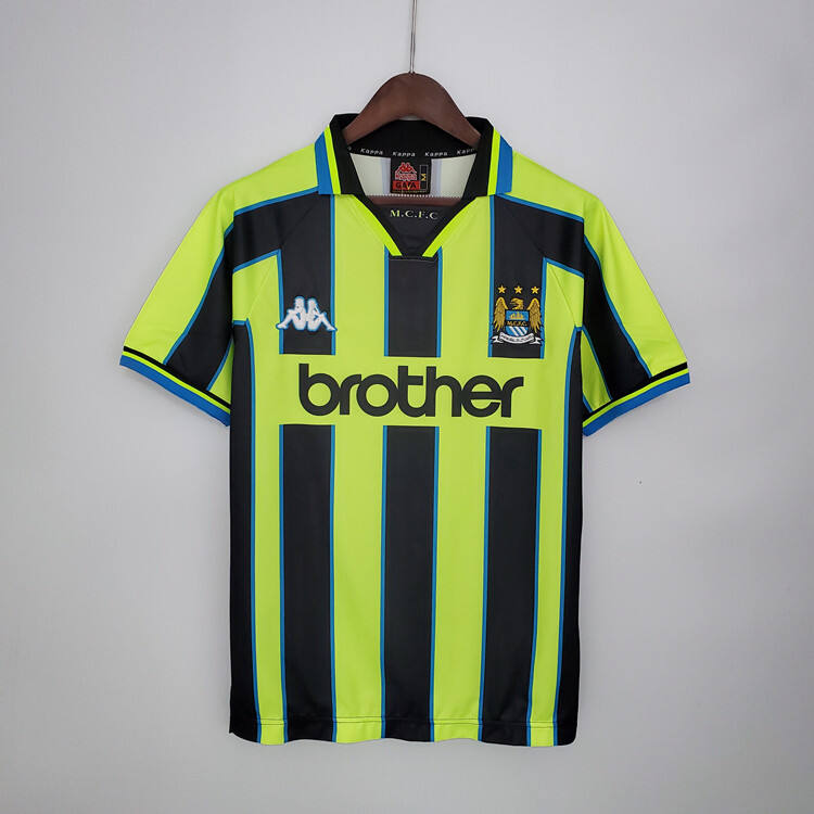 Manchester City 98-99 Away Green Retro Soccer Jersey Football Shirt -