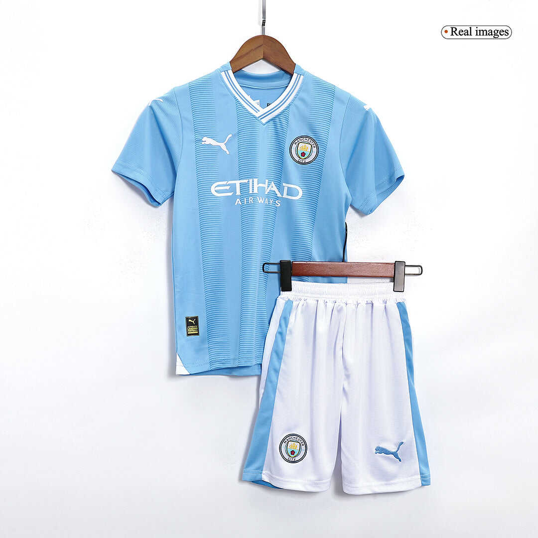 Kid's Manchester City Home Soccer Jersey Kit(Jersey+Shorts) 2023/24Aut