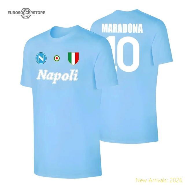 High-Quality Napoli \'Vintage 86/87\' T-Shirt Maradona - Light Blue