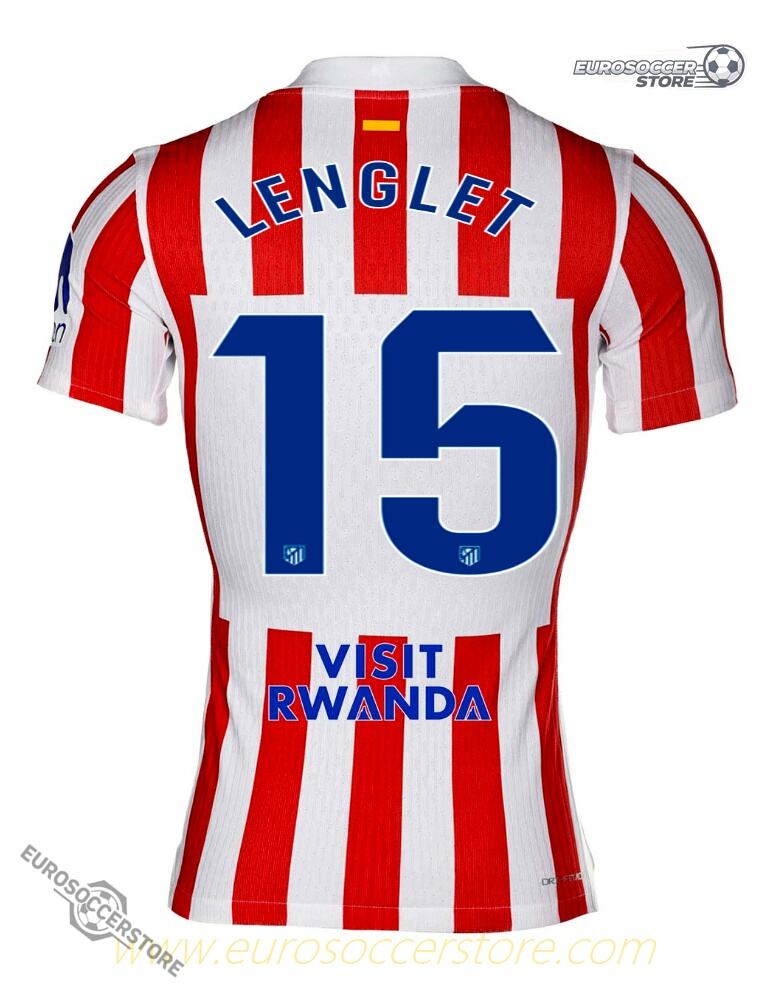 Atletico Madrid's 25-26 Home Jersey featuring LENGLET with the number 15