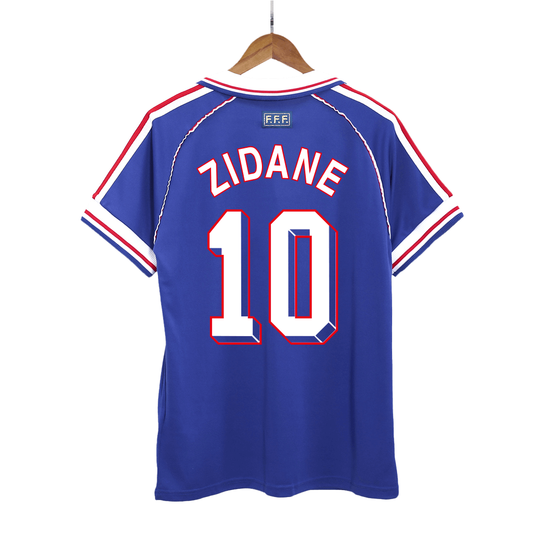 Retro ZIDANE #10 1998 France Home  Soccer Jersey Authentic Kit