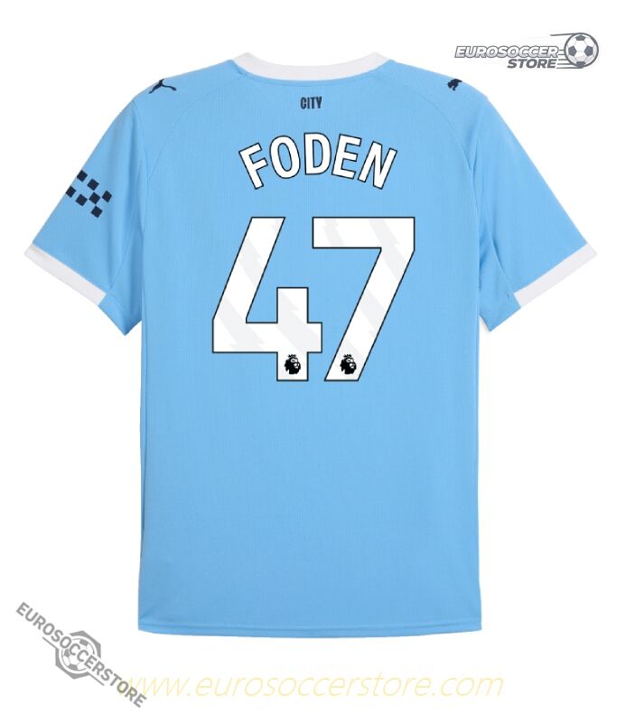Manchester City's 25-26 Home Jersey featuring Foden with the number 47