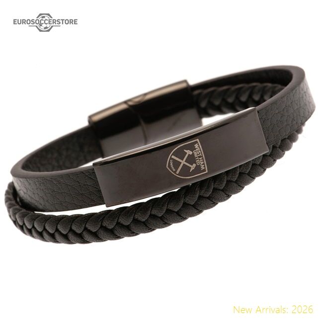 West Ham United Fc Black Ip Leather Bracelet - Collectors Item
