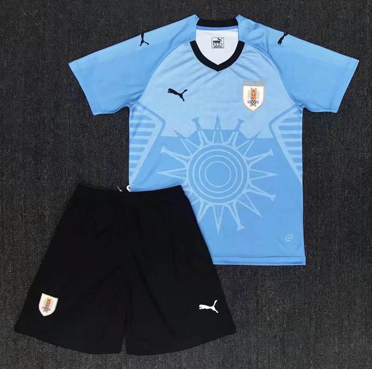 Kids Uruguay Home 2018 World Cup Blue Soccer Kit Shirt Shorts - World