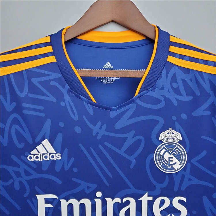 Real Madrid 21-22 Away Blue Soccer Jersey Football Shirt Long Sleeve