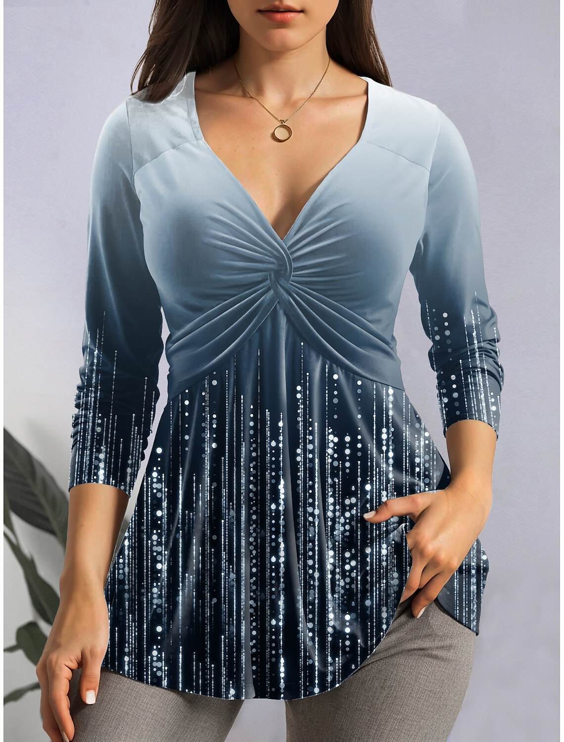 Women's T Shirt Fashion Graphic Regular Tops Long Sleeve V Neck Dressy Tunic Print Regular Fit Daily Weekend Spring & Fall