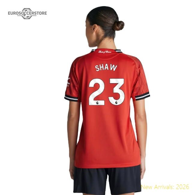 Official 2025-2026 Man Utd Authentic Home Shirt (womens) (shaw 23)