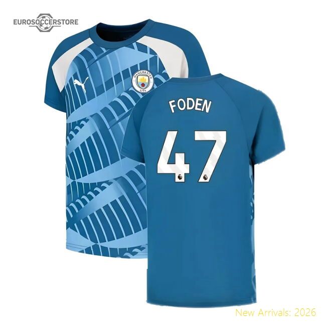 Authentic 2023-2024 Man City Pre-match Jersey (lake Blue) - Kids
