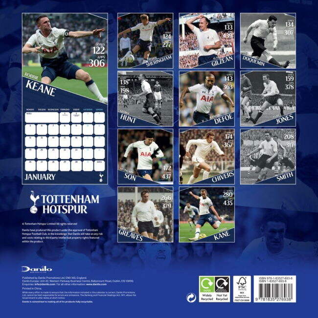 football shirt Tottenham Hotspur FC Legends Square Calendar 2026