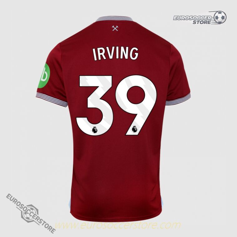 West Ham United's 25-26 Season Home Jersey Featuring IRVING with Number 39 (IRVING 39 Version)