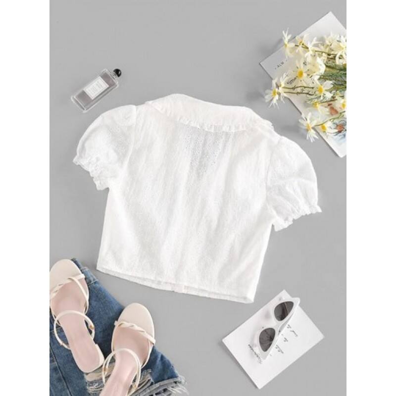 Broderie Anglaise Ruffle Crop Blouse XO2961
