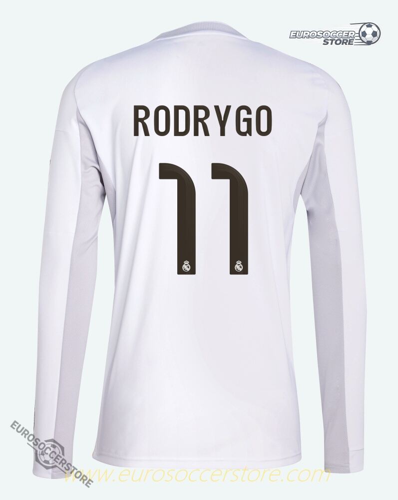 Rodrygo 11 Long Sleeve Home Jersey for Real Madrid 25-26 Season