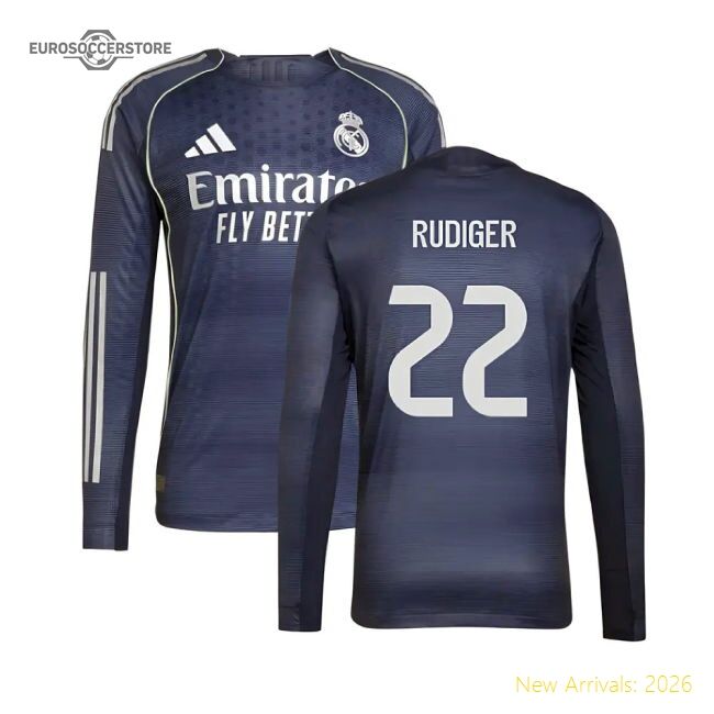 2025-2026 Real Madrid Long Sleeve Road Jersey (rudiger 22)