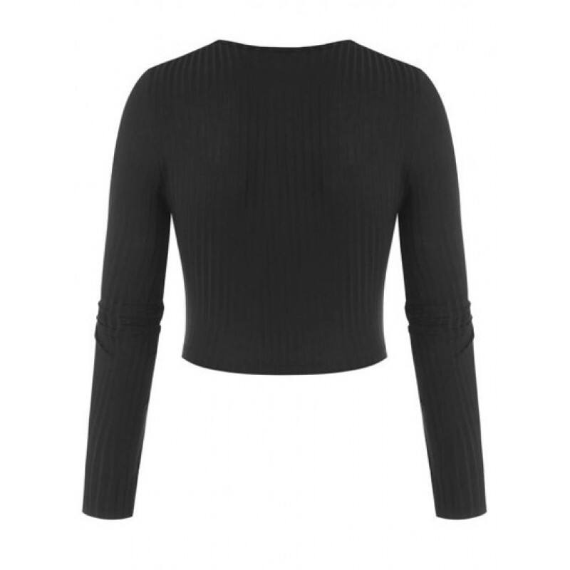 Ribbed Knit Surplice Slim Crop Tee VI4705