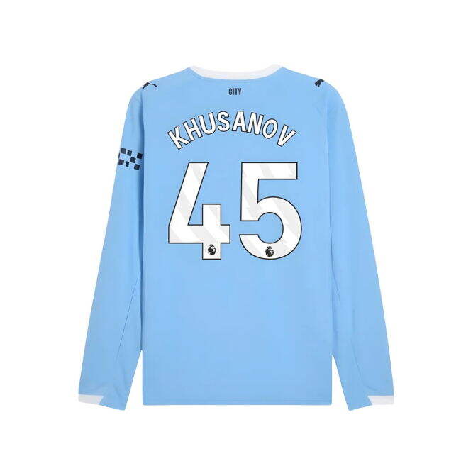 2025-2026 Man City Long Sleeve Home Shirt (Khusanov 45)