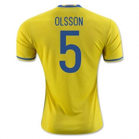 Sweden Home 2016 5 Olsson Soccer Jersey Shirt - Official Replica 26180