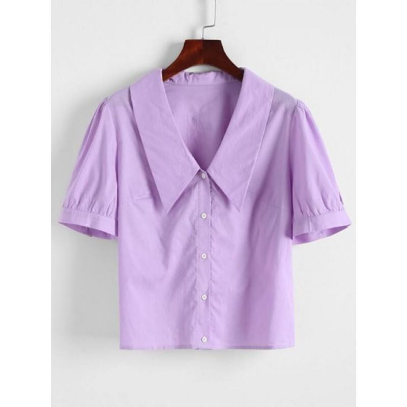 Retro Flat Collar Puff Sleeve Blouse OP9134