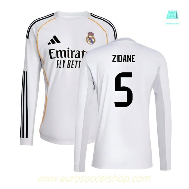 2025-2026 Real Madrid Long Sleeve Home Shirt (Zidane 5)