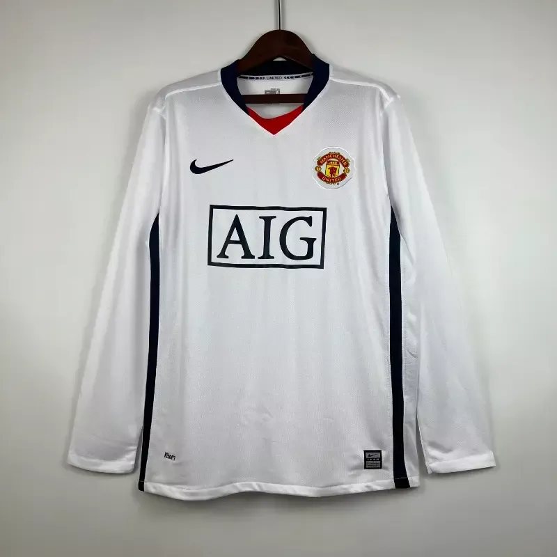 2007-2008 Long Sleeve Manchester United White Soccer retro kit