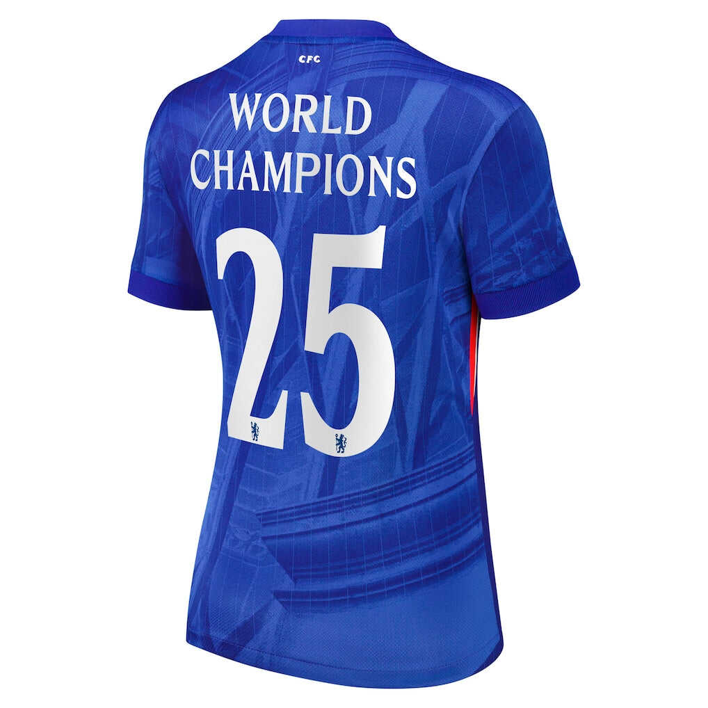 Women's Chelsea Cup Home Soccer Jersey2025-26 with World Champions 25
