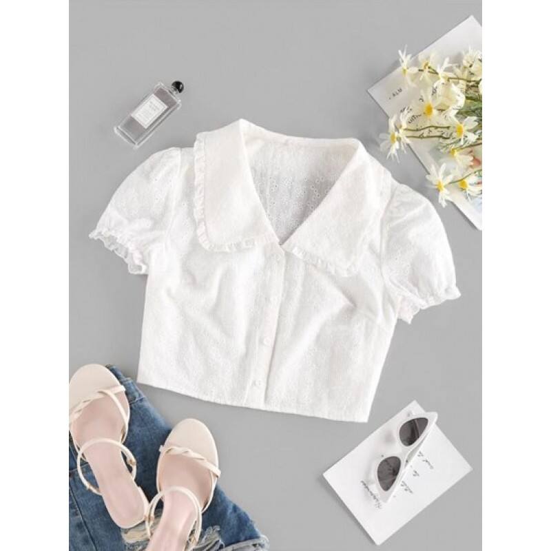 Broderie Anglaise Ruffle Crop Blouse XO2961