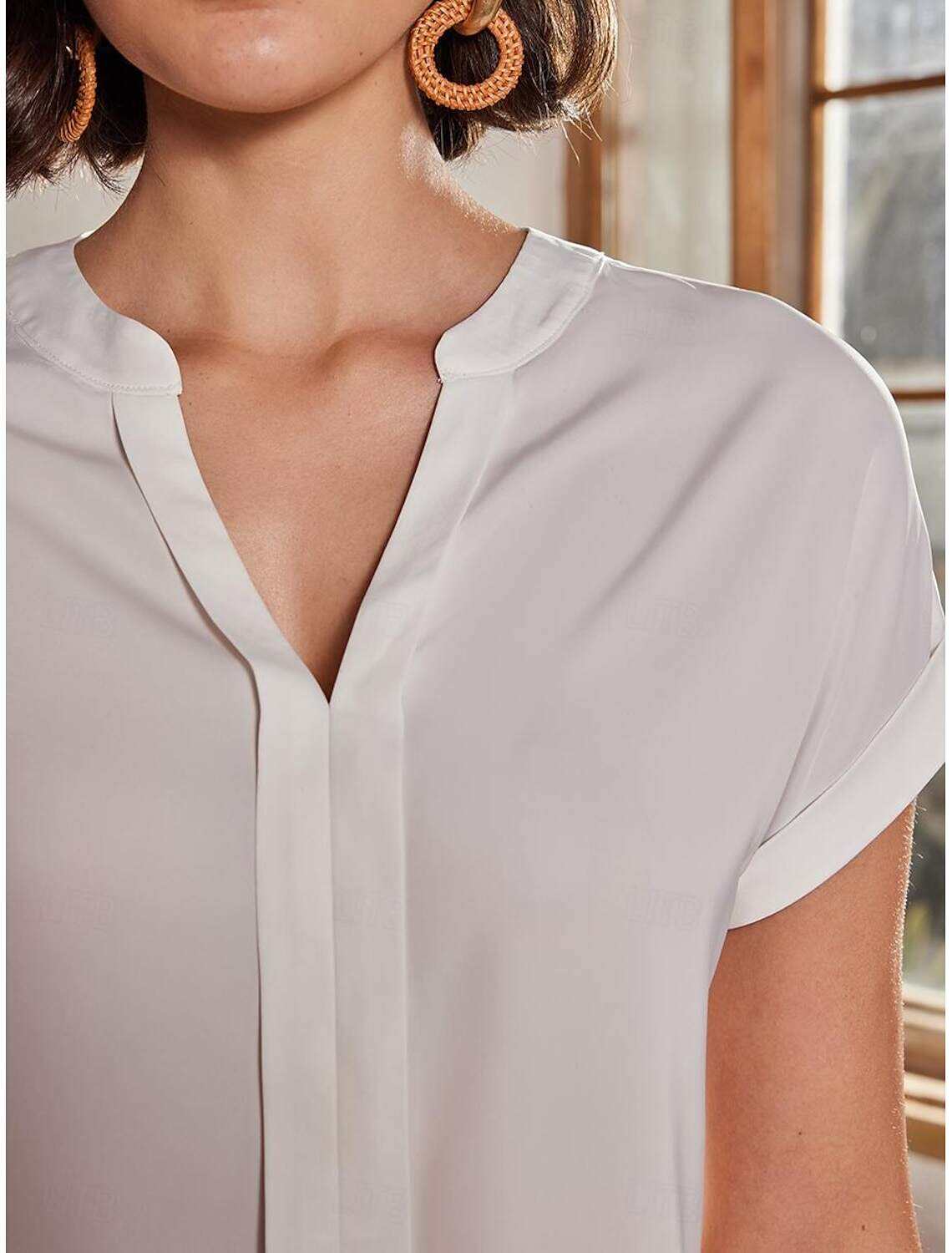 Women's Plus Size Shirt Blouse Elegant Fashion Basic Plain Regular Tops Short Sleeve V Neck Regular Fit Casual
