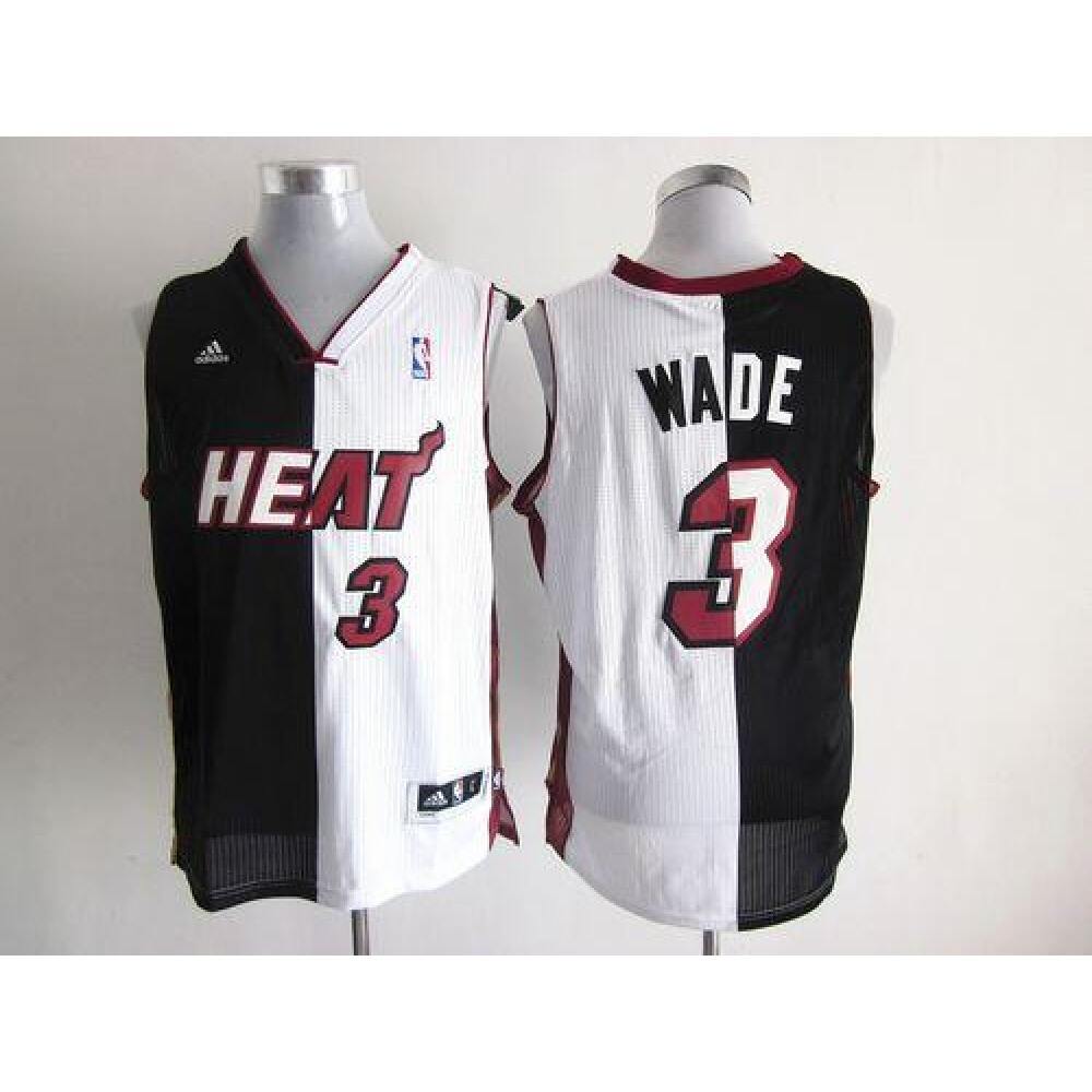 Heat #3 Dwyane Wade Black/White Split Fashion Stitched NBA Jersey