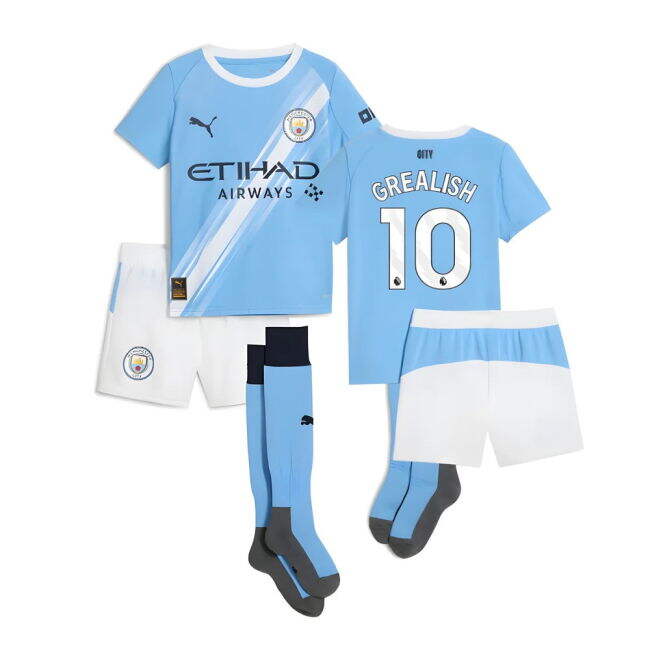 Retro Man City 2025-2026 Man City Home Mini Kit (Grealish 10) for F...