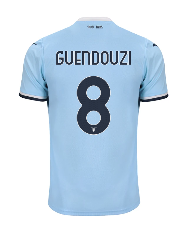 Lazio's 24-25 Season Home Jersey featuring GUENDOUZI with the number 8