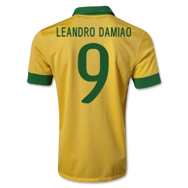 1314 Brazil 9 Leandro Damiao Yellow Home Jersey Shirt - Official