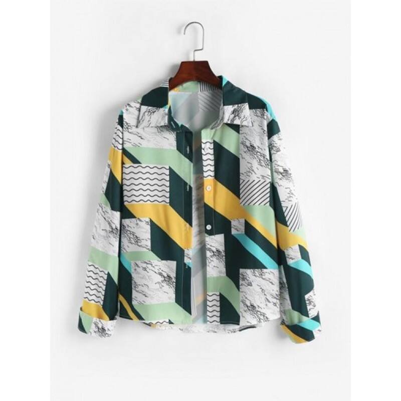 Geo Stripes Printed Button Down Shirt UW6736