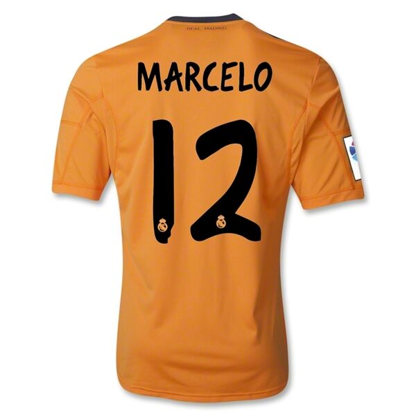 13-14 Real Madrid 12 MARCELO Away Orange Soccer Jersey Shirt -