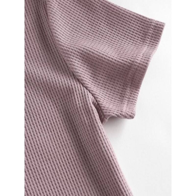 Knitted V Notch Crop T Shirt GD6439